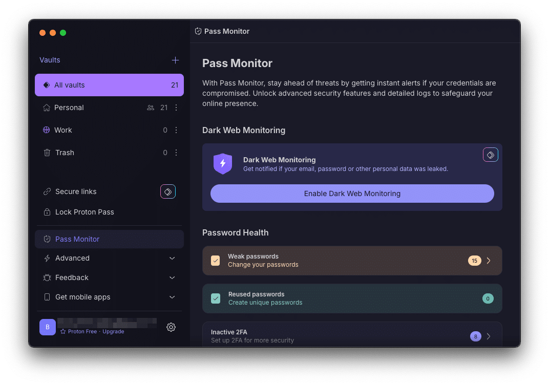Proton Pass pass monitor