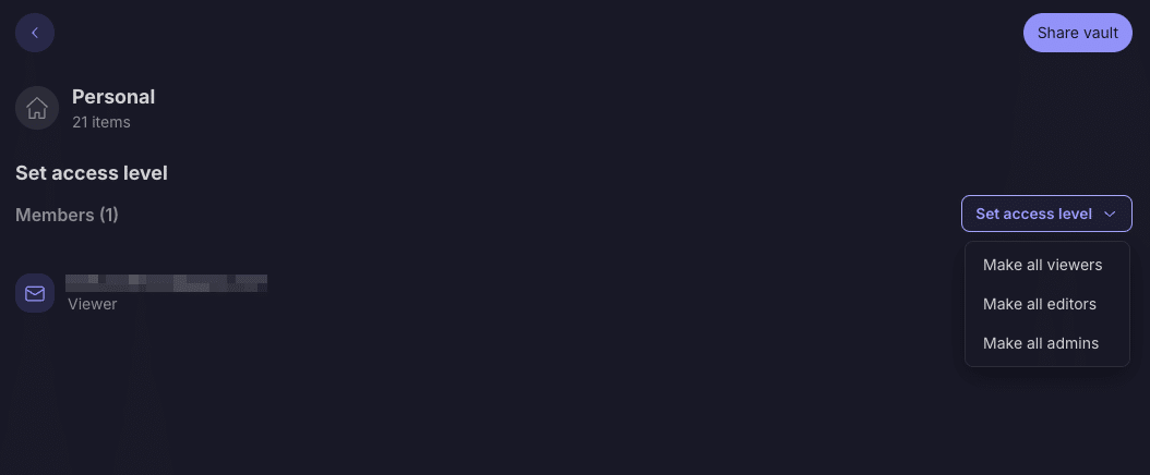 Proton Pass share access level