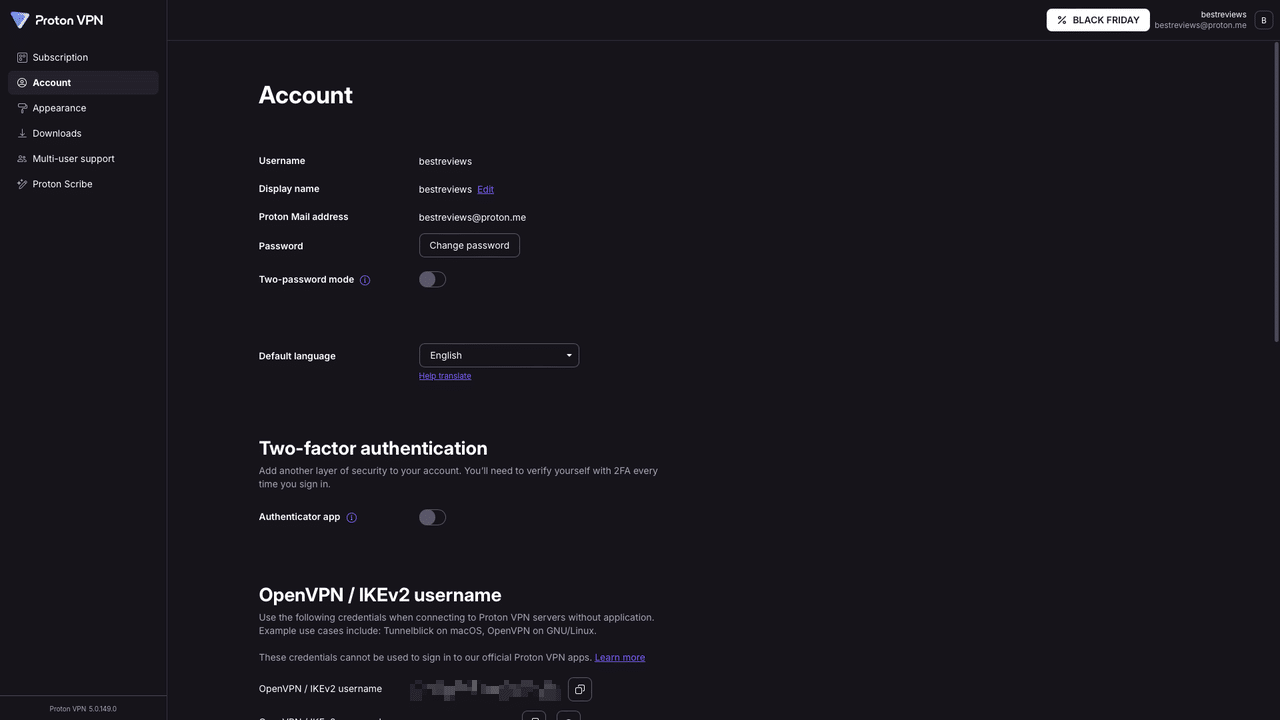 Proton VPN account management