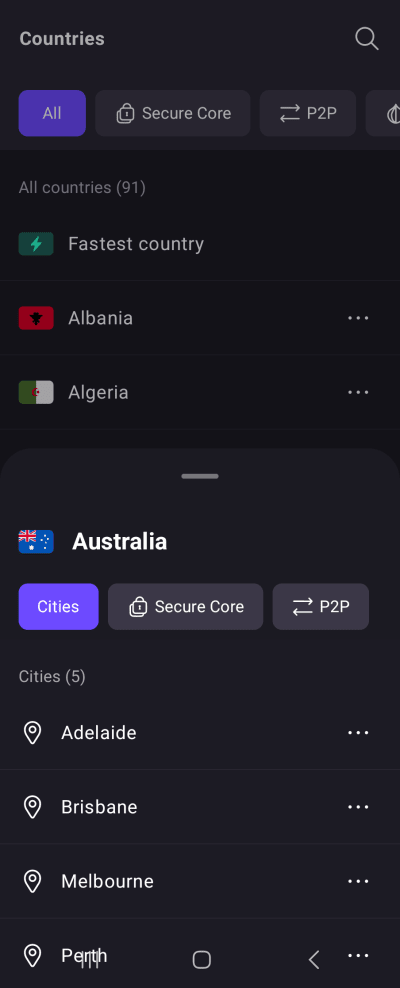 Proton VPN android servers