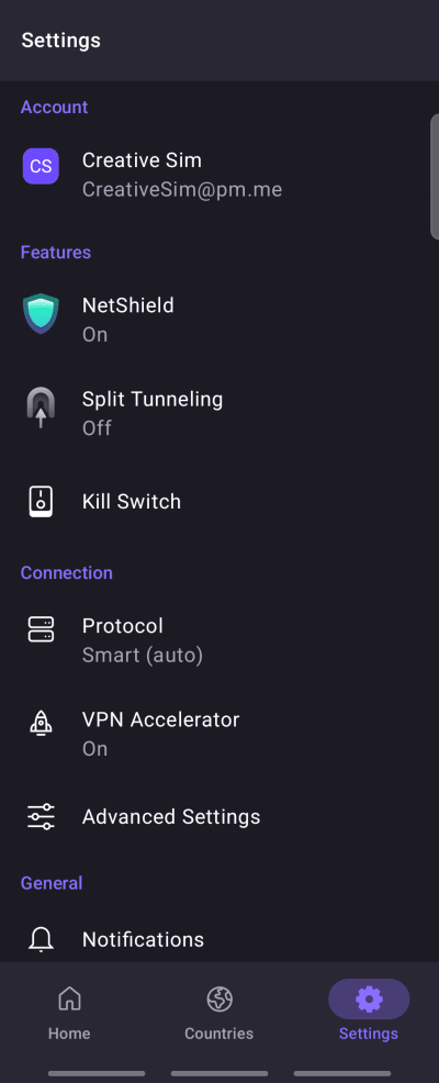 Proton VPN android settings