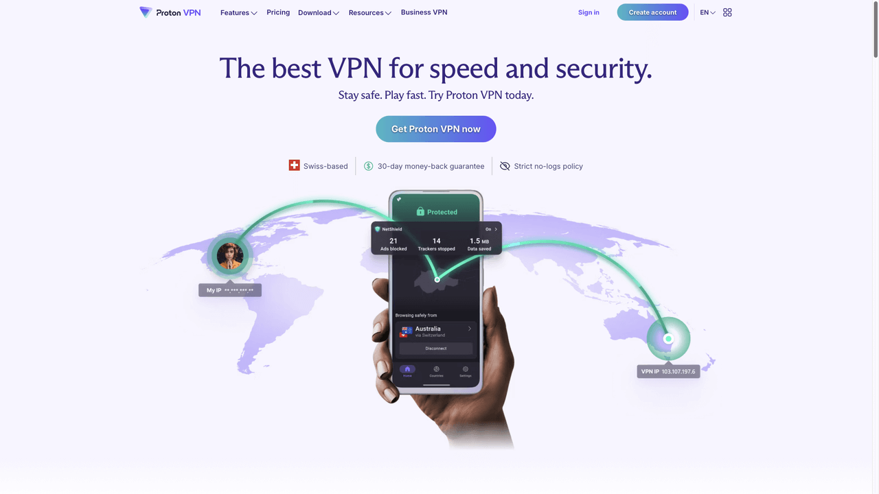 ProtonVPN homepage