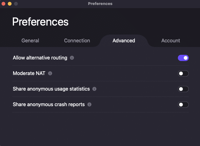 Proton VPN macOS advanced preferences