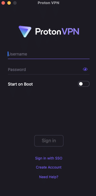 Proton VPN macOS app login