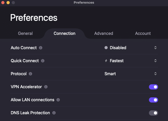 Proton VPN macOS connection preferences