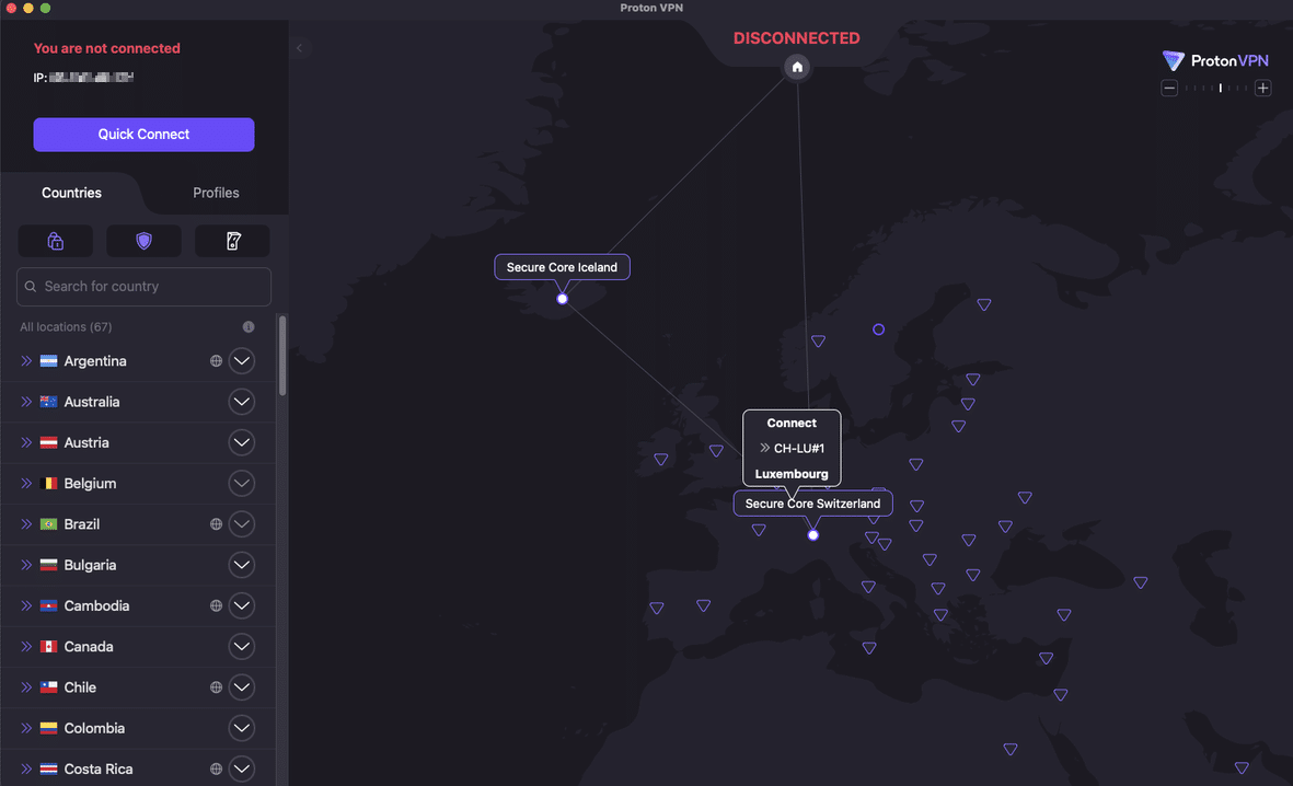 Proton VPN secure core connection