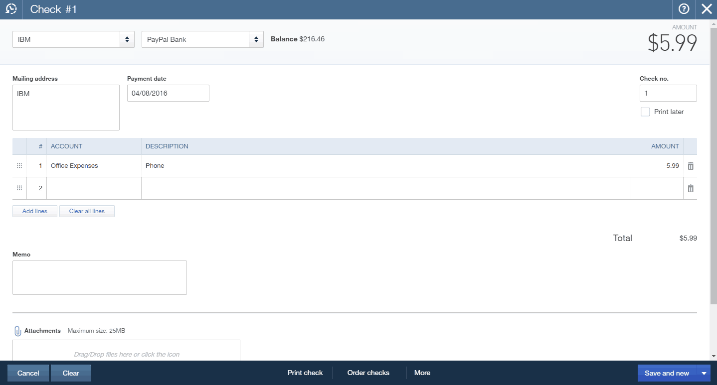 Checks in QuickBooks Online