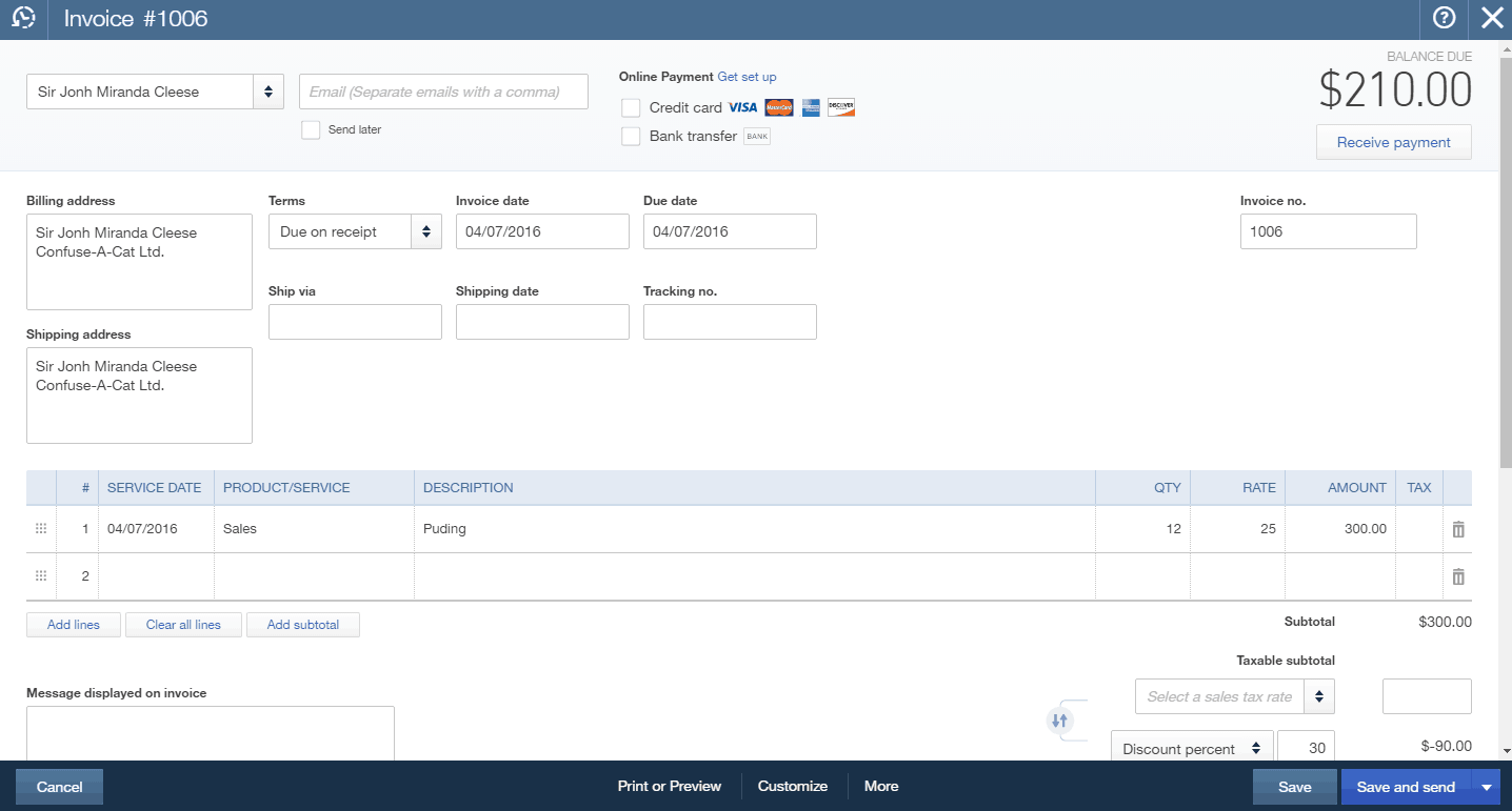 Invoicing in QuickBooks Online