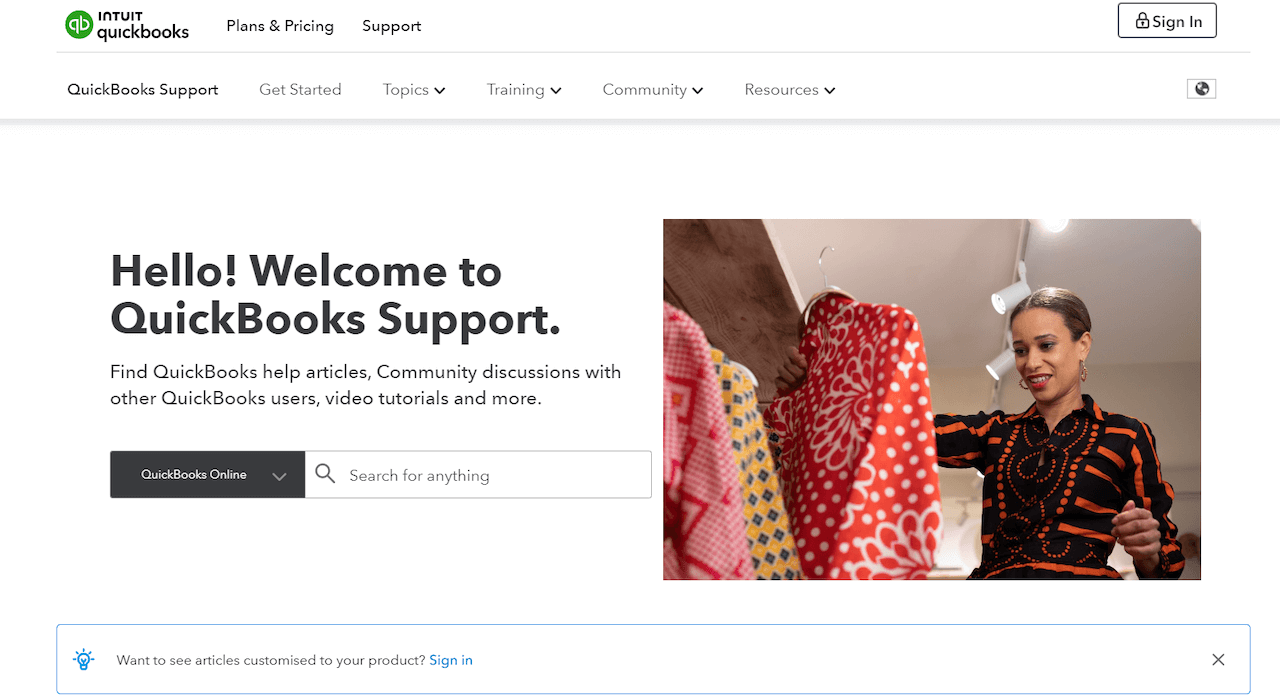 QuickBooks support page