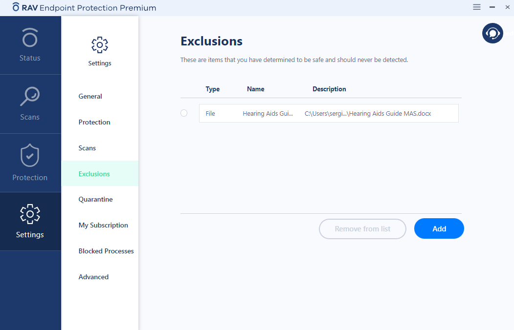 RAV Endpoint Protection exclusions