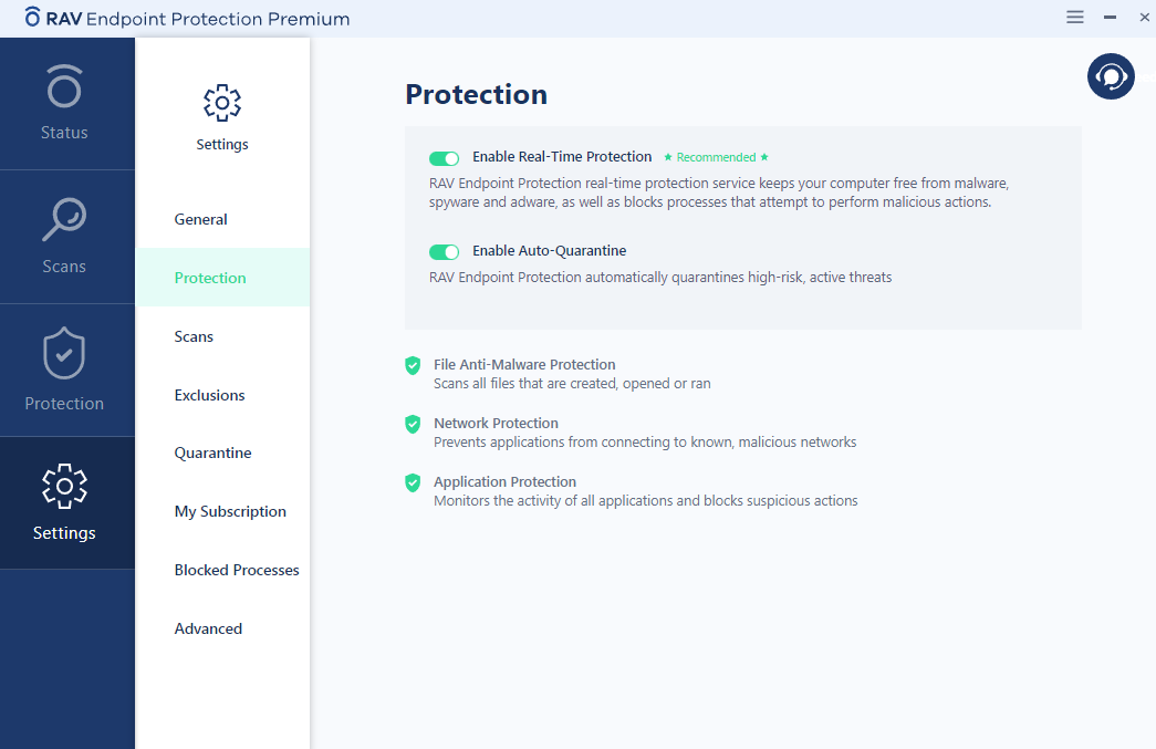 RAV Endpoint Protection real-time protection