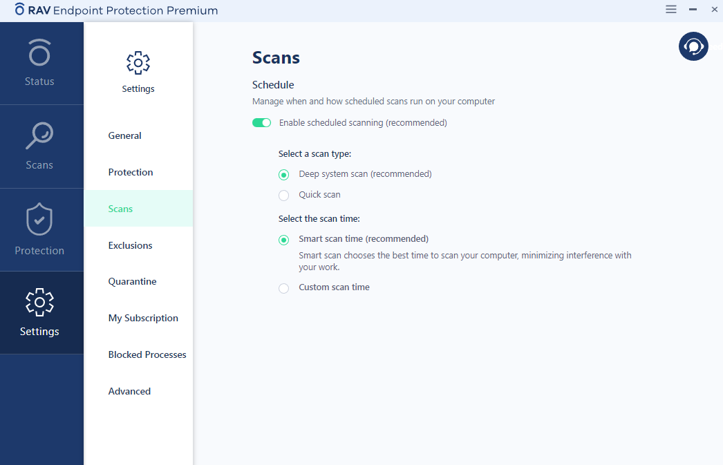 RAV Endpoint Protection schedule scans