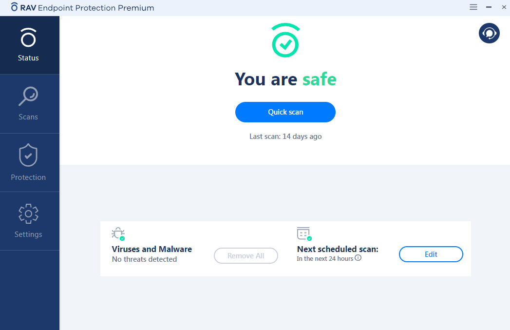 RAV Endpoint Protection Windows app interface