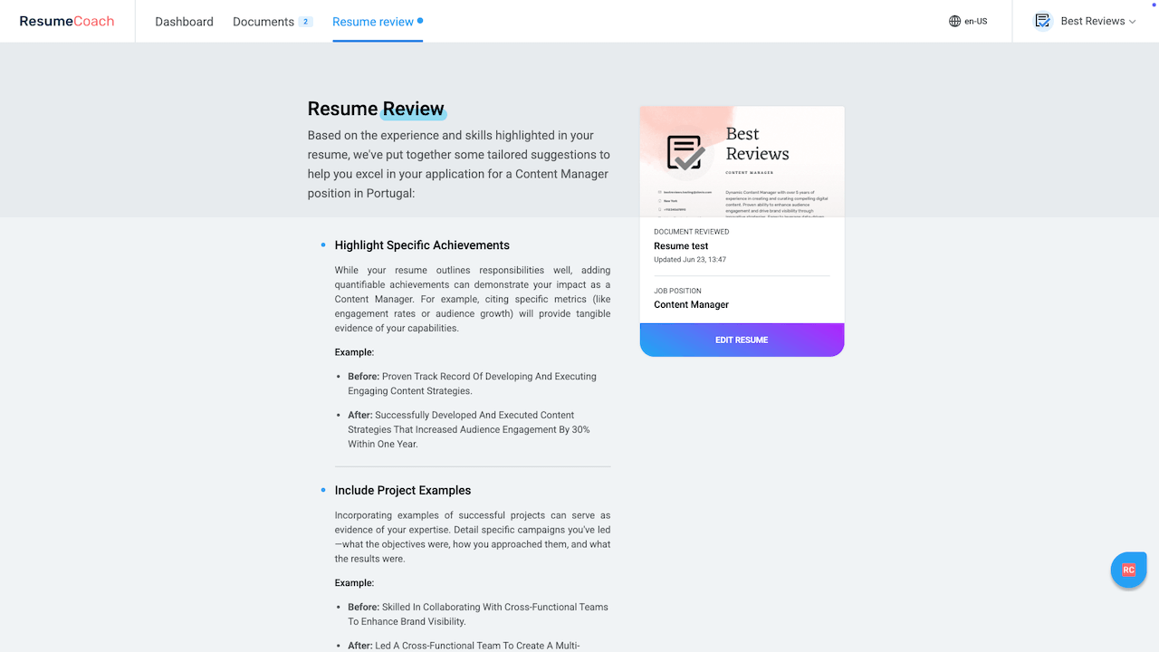 Resumecoach AI-powered resume checker