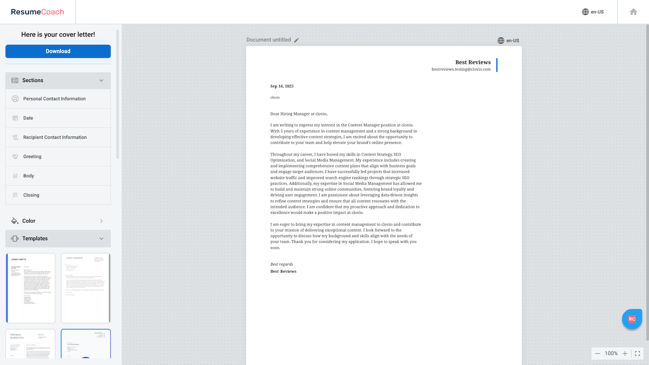Resumecoach cover letter editor