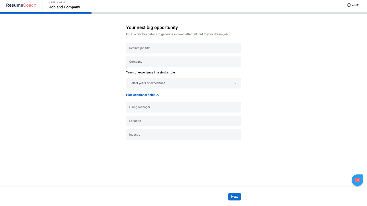 Creating a cover letter with ResumeCoach