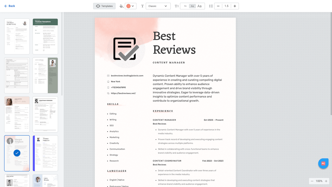 Resumecoach template customization
