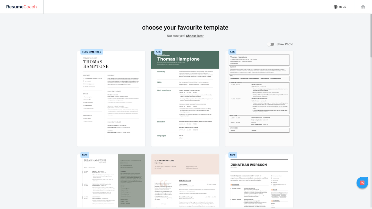 Resumecoach template library