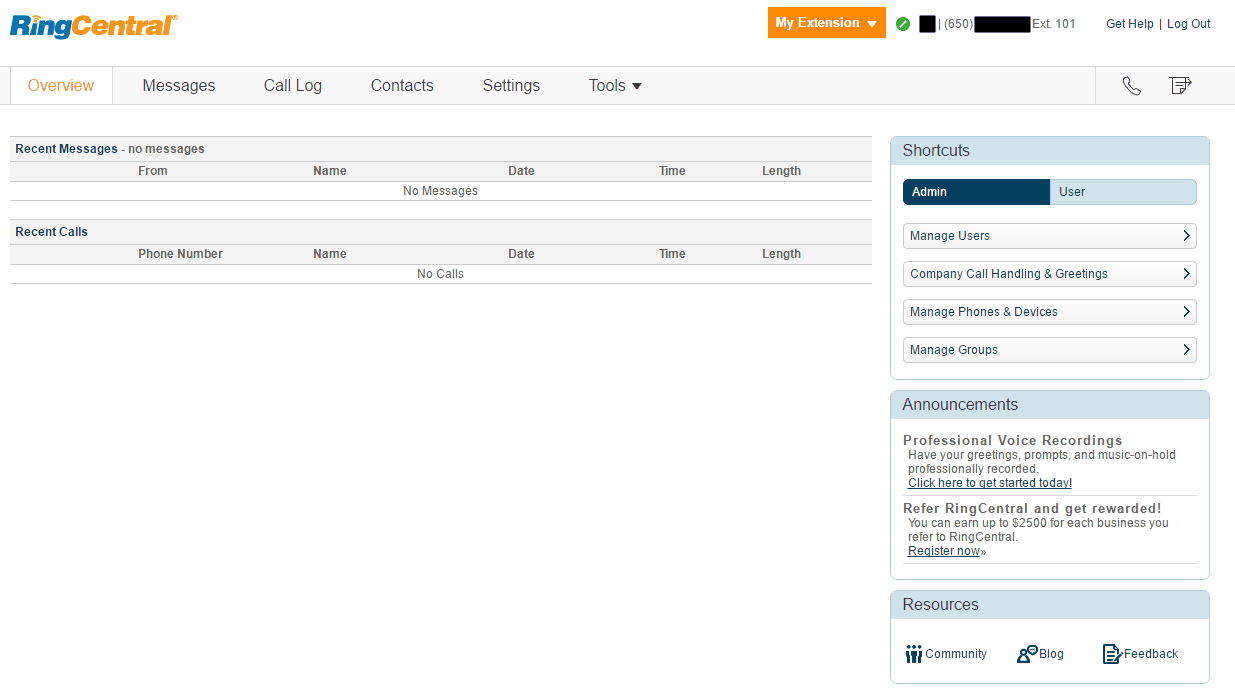 RingCentral's phone system manager