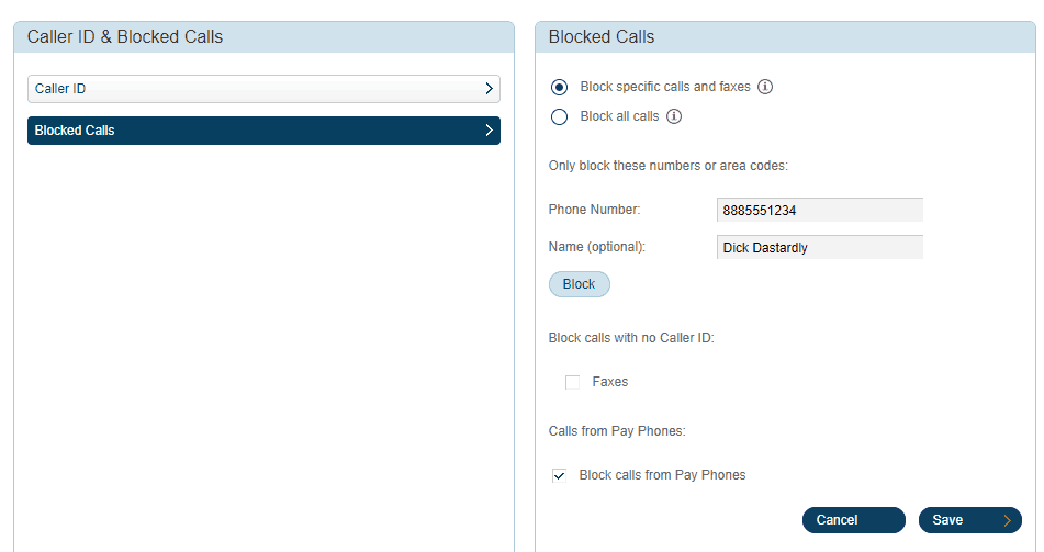 RingCentral fax blocking numbers