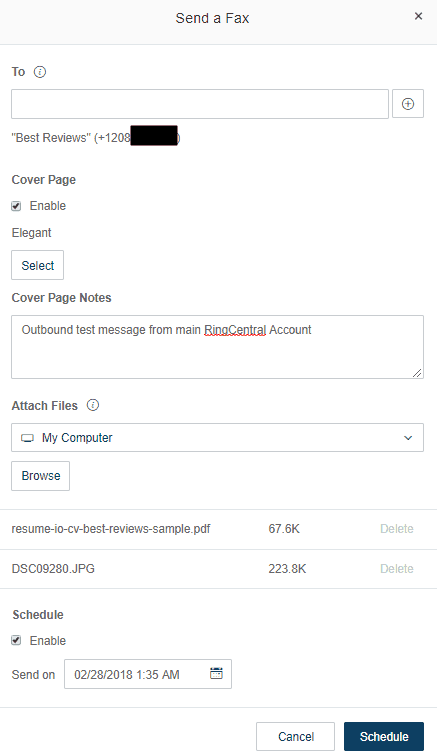 Creating a fax in the account