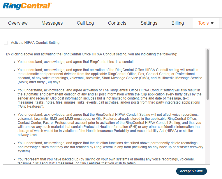 Activating HIPAA compliance setting