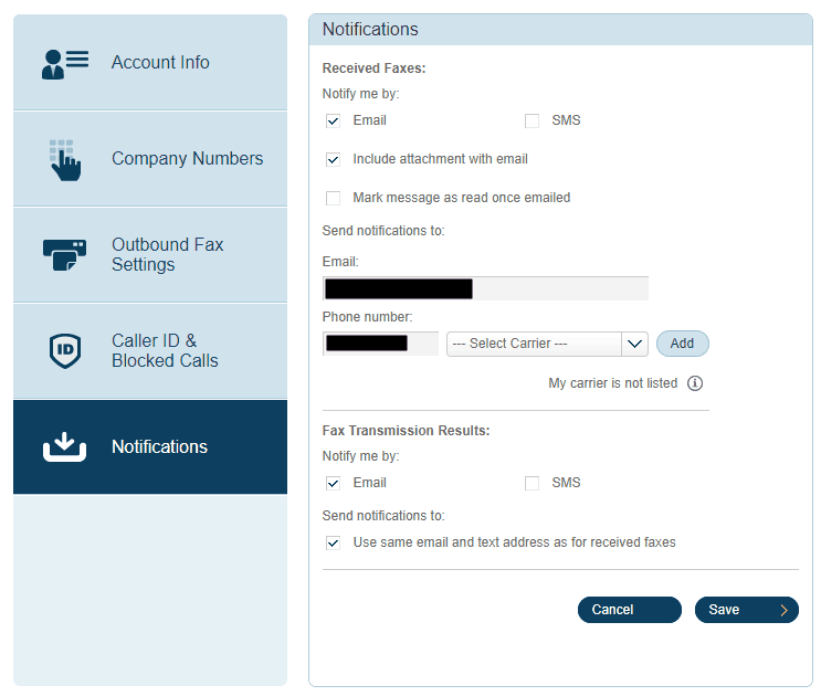 Ringcentral fax account notifications