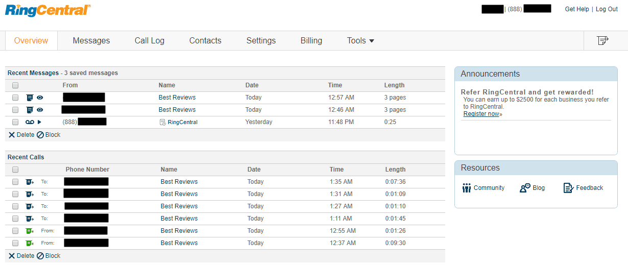 Ringcentral fax account overview