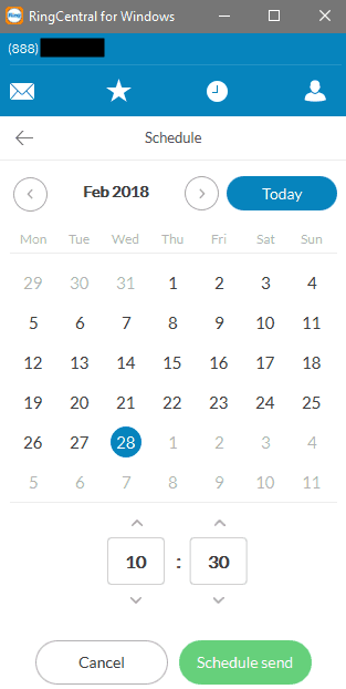 Scheduling fax in RingCentral for Windows