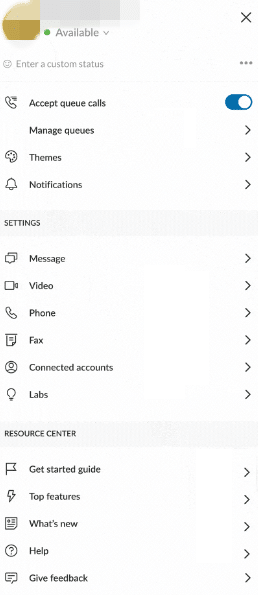 RingCentral mobile settings