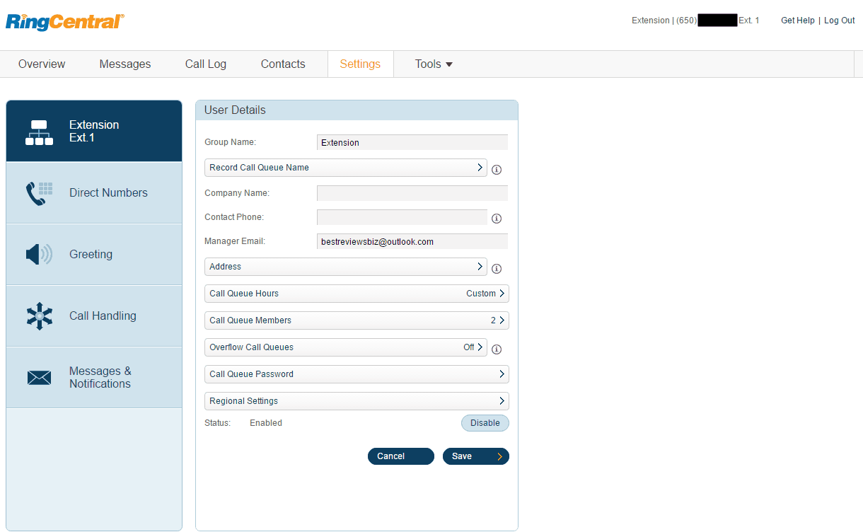 Account of a non-admin RingCentral user