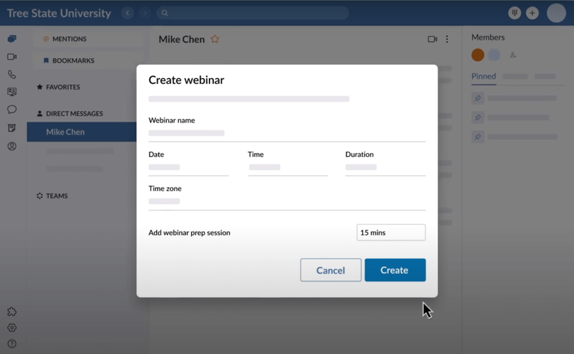 RingCentral Webinar create webinar