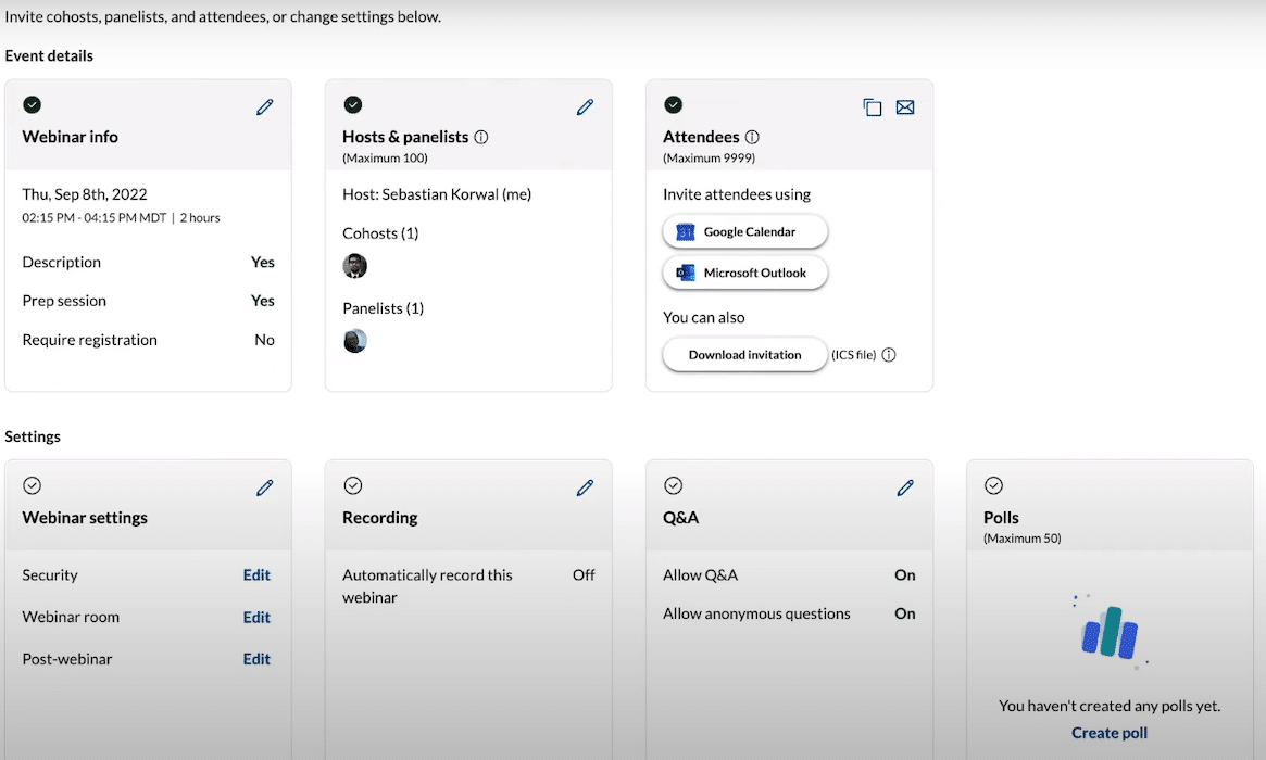 RingCentral Webinar dashboard