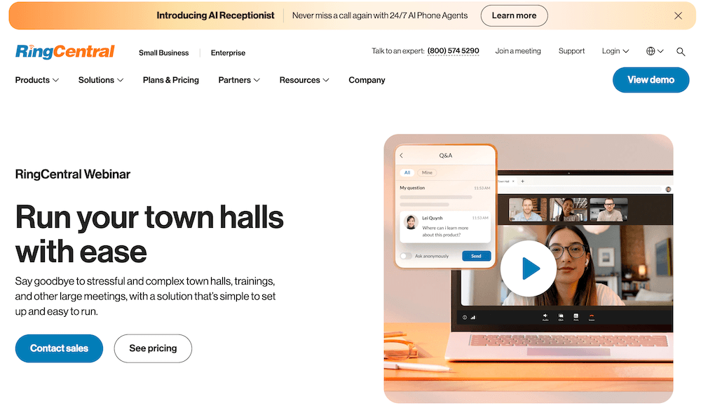 RingCentral Webinar homepage