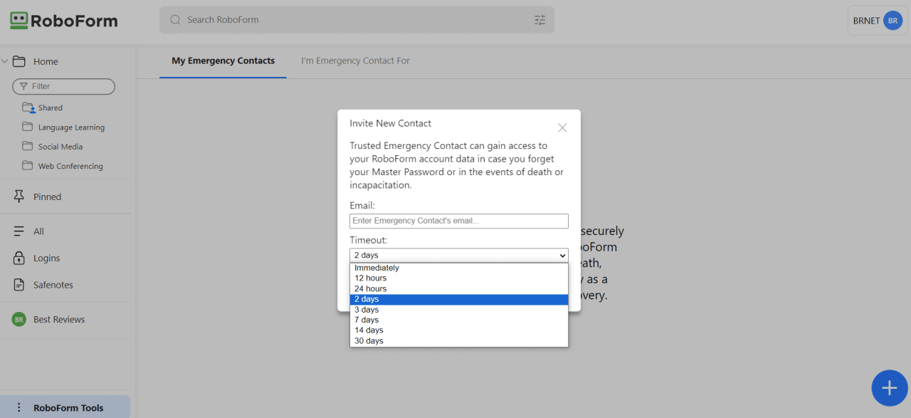 RoboForm emergency access