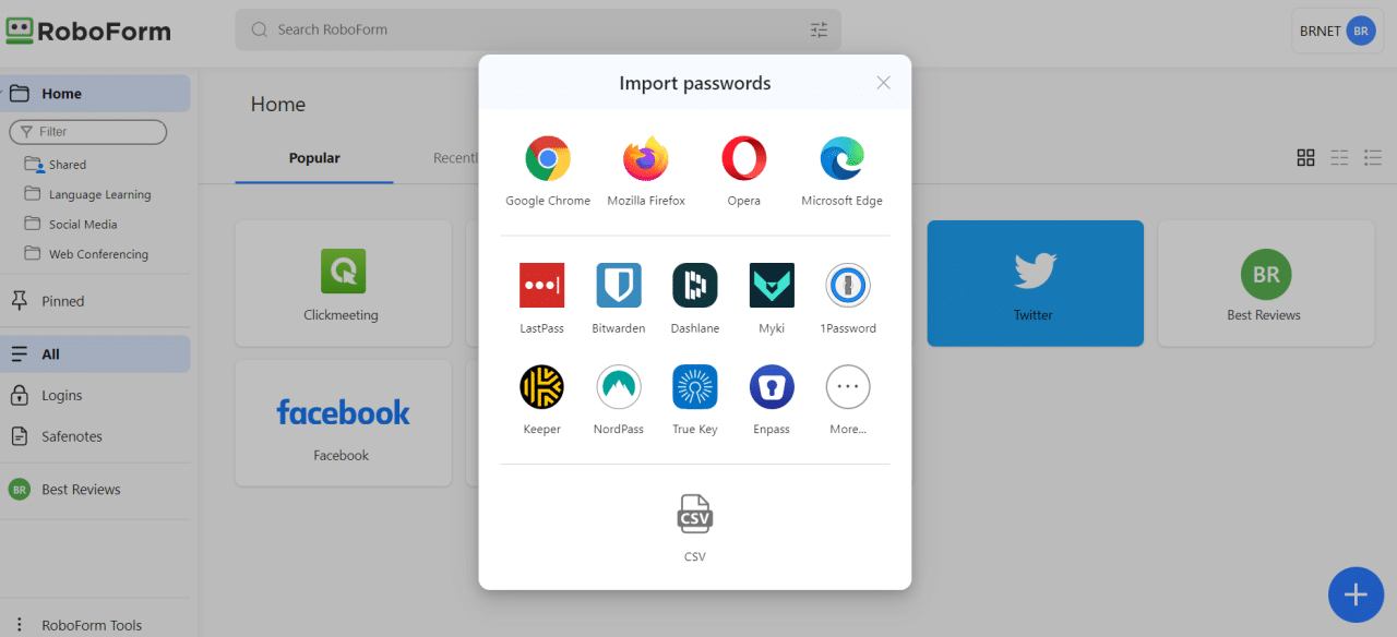 RoboForm import data