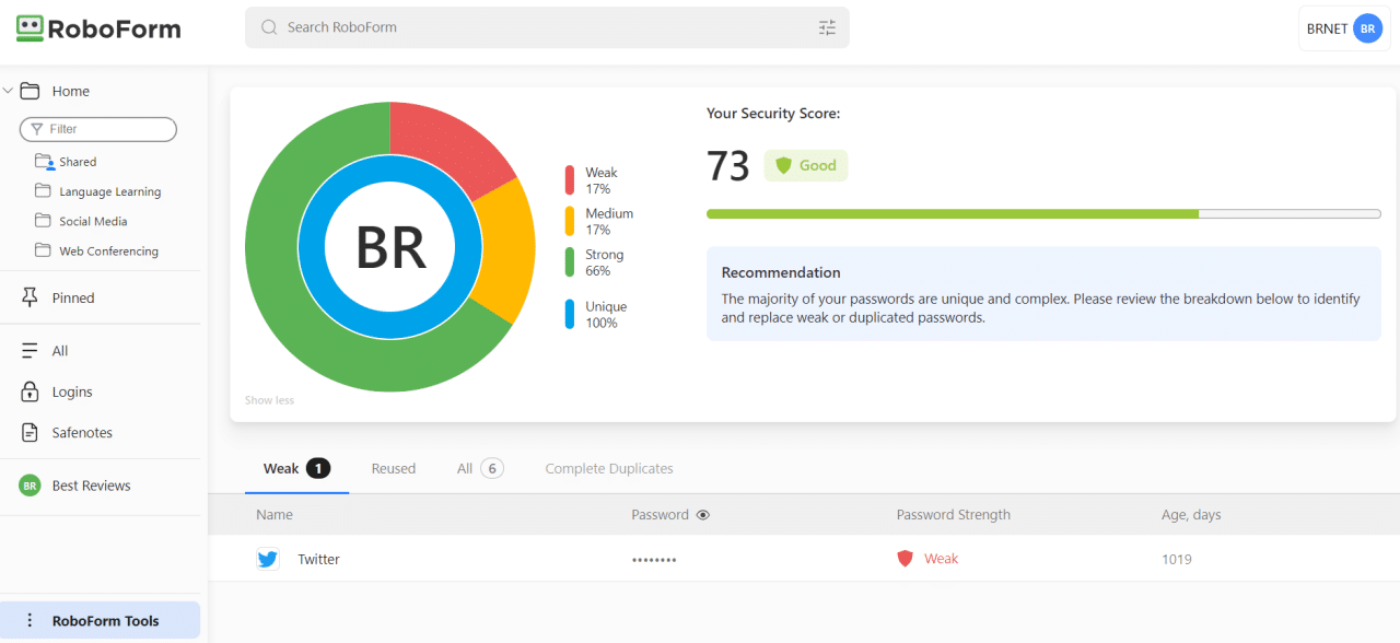 RoboForm security center
