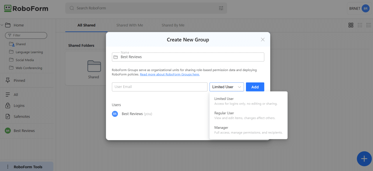RoboForm sharing center