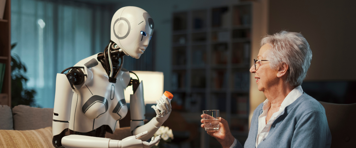 Robot speaking with lady