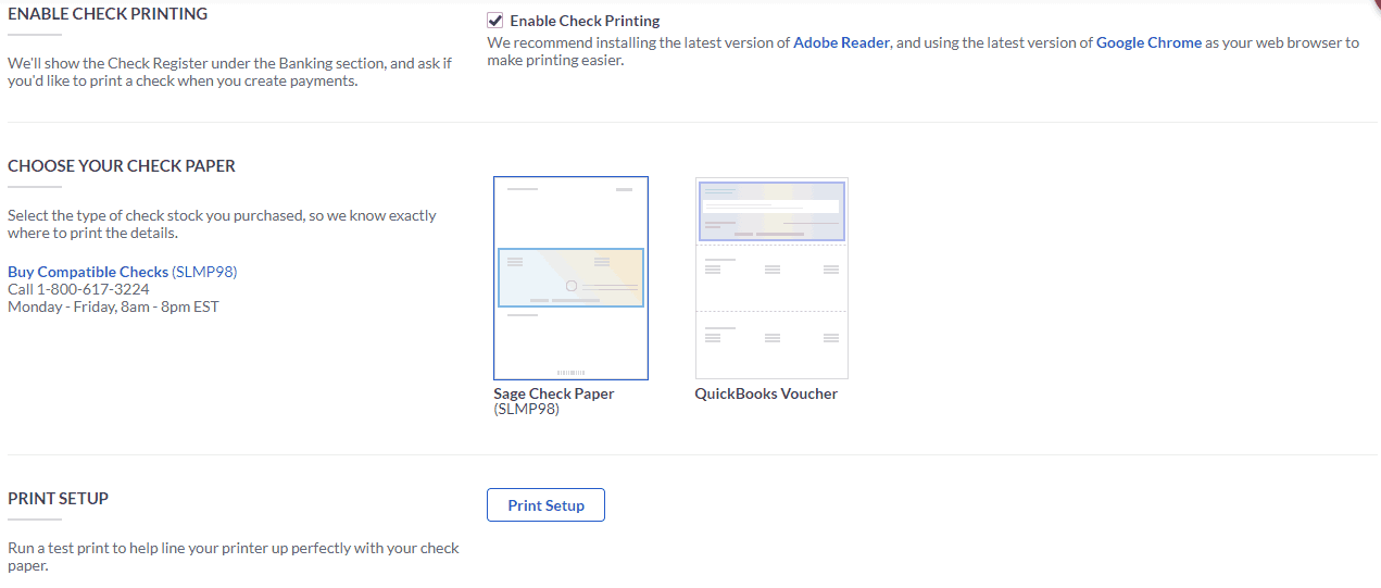 Enabling check printing