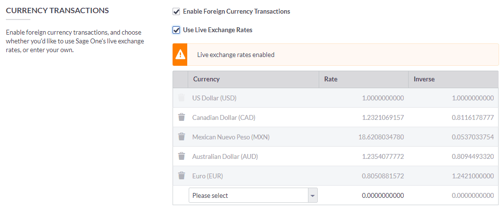 Setting up foreign currencies