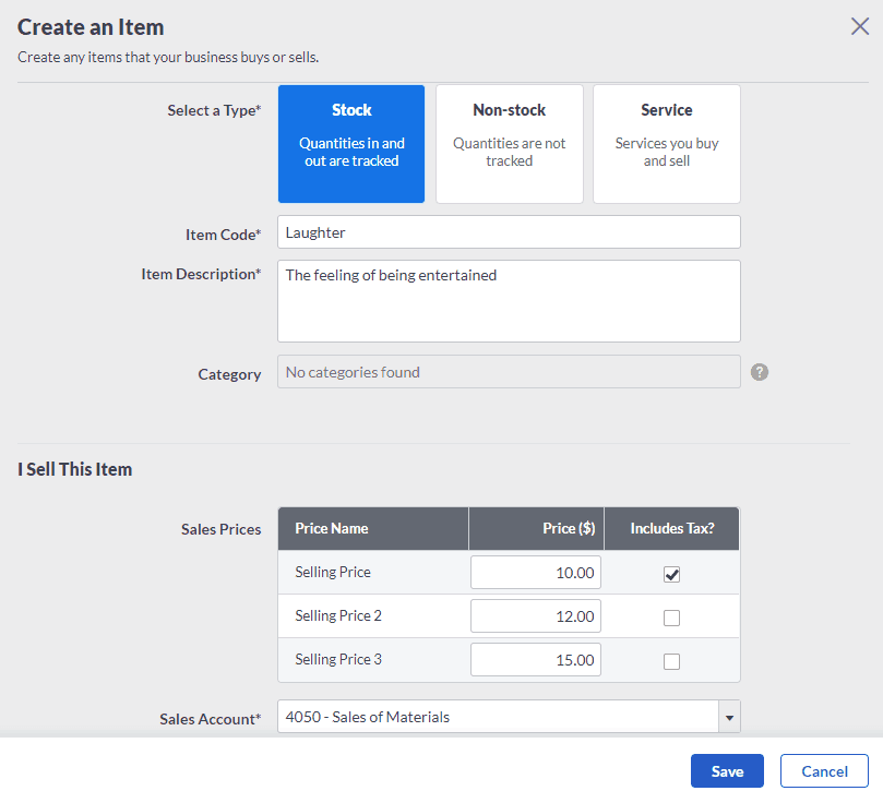 Editing Items in the Stock