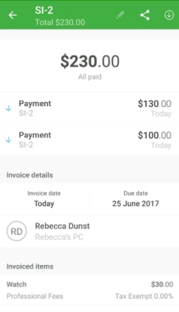 Invoicing in the app