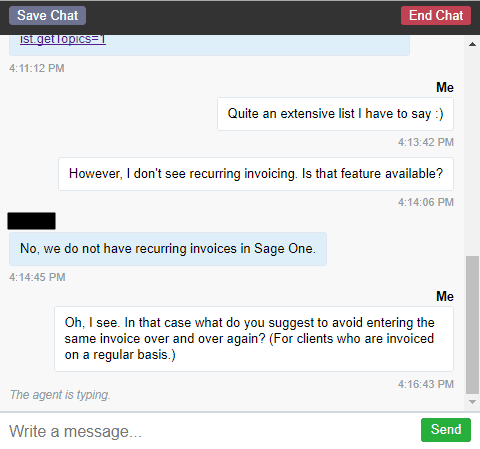 Sage's live chat support