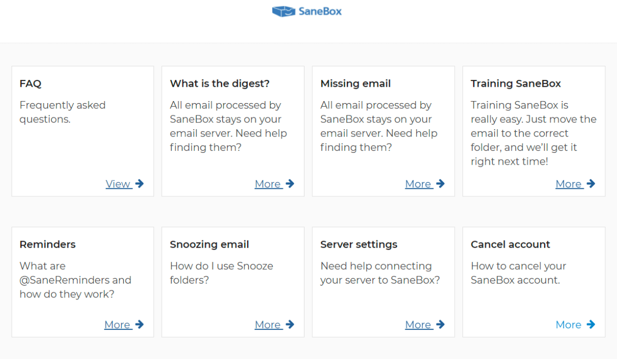 SaneBox help center