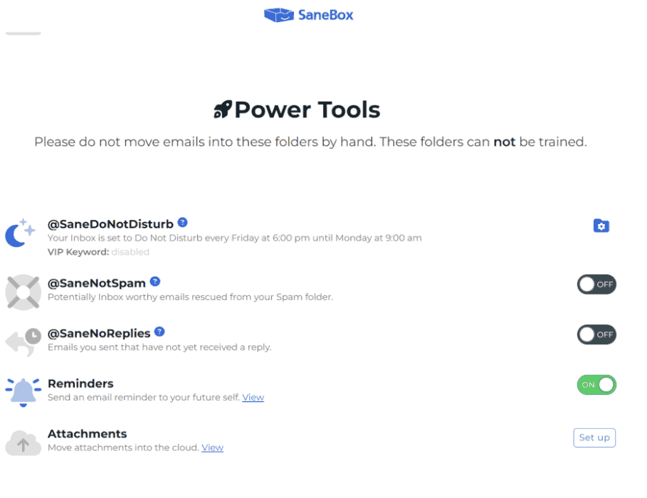 SaneBox power tools
