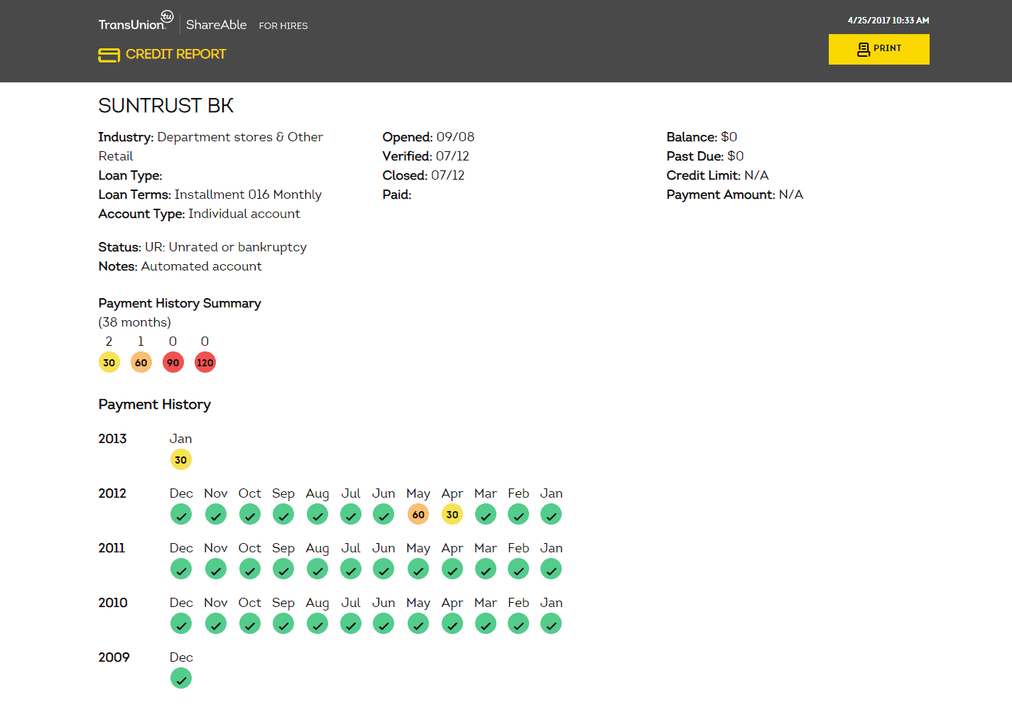 ShareAble For Hires credit report payment history