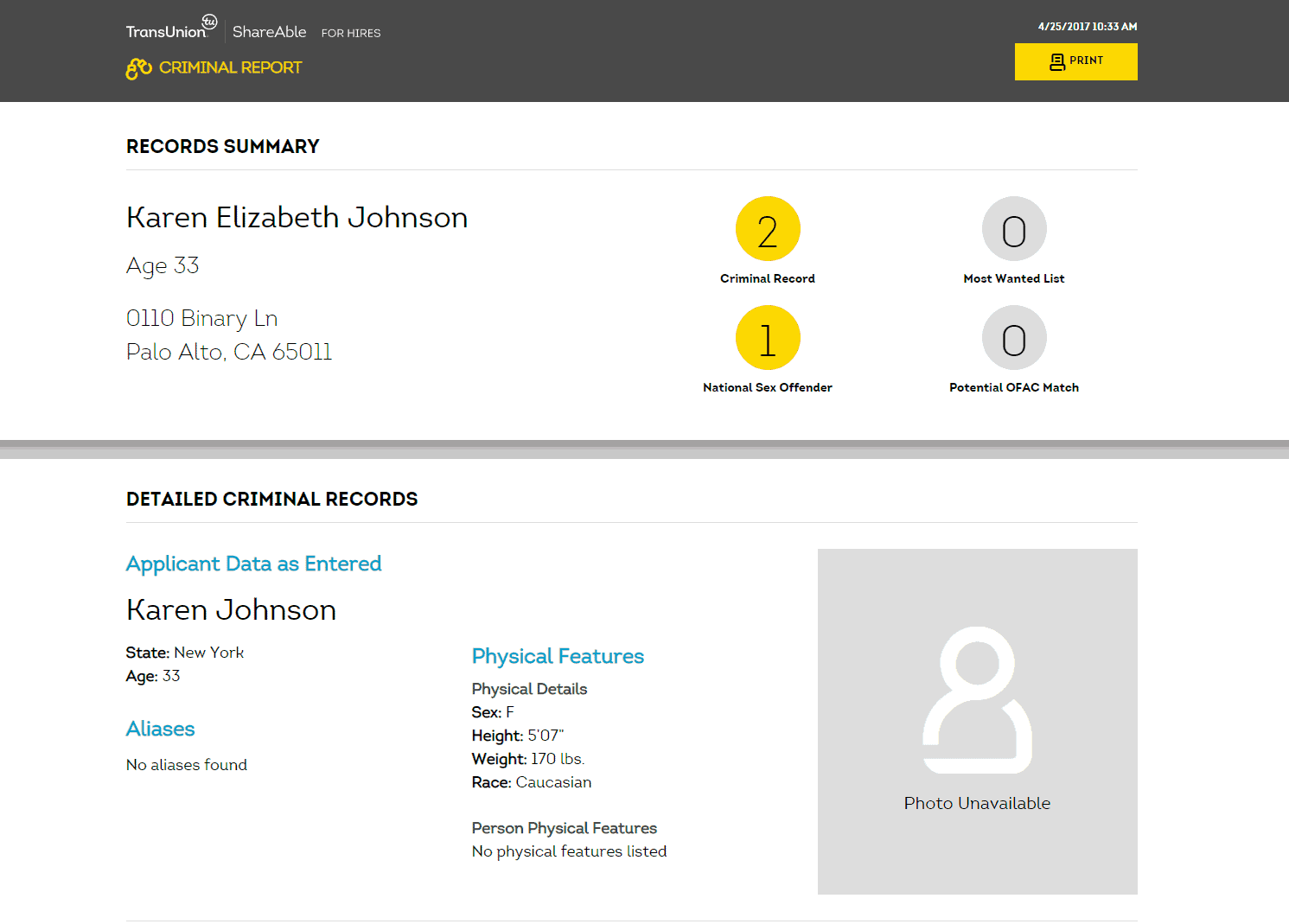 ShareAble for Hires criminal report summary