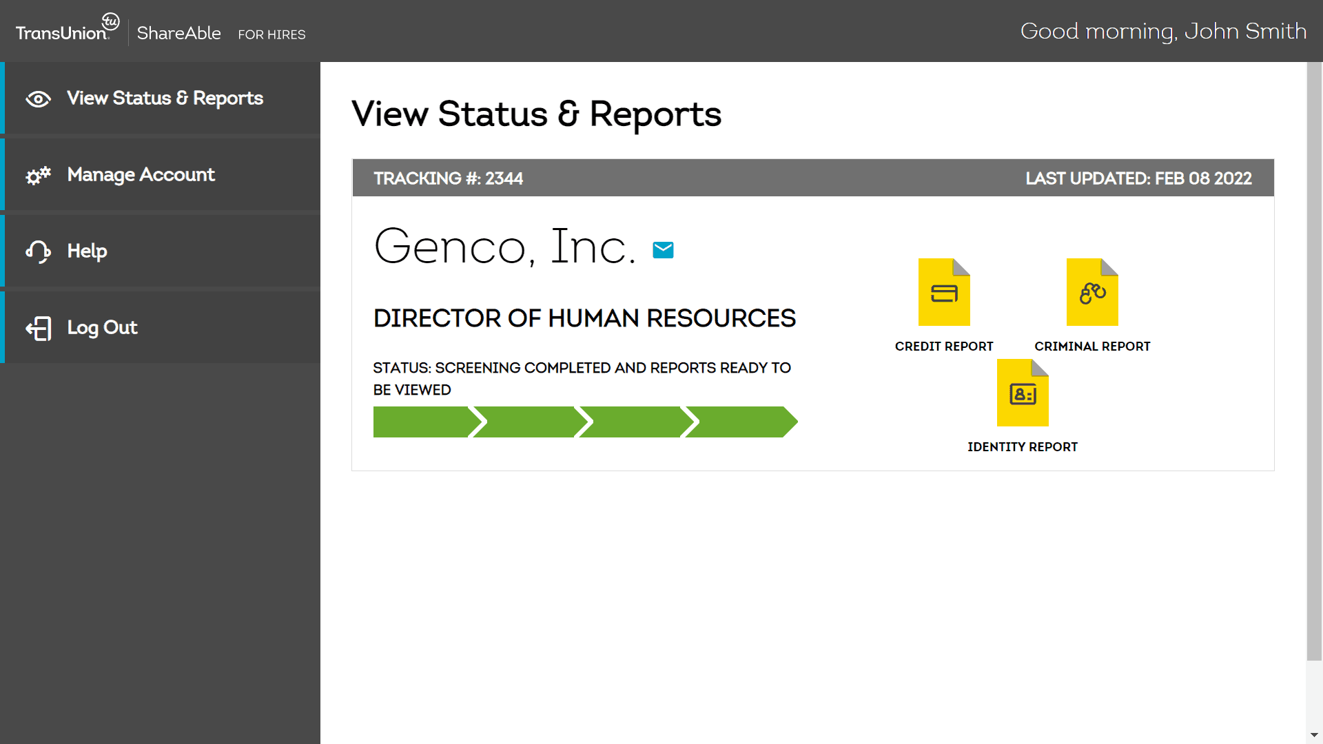 ShareAble for hires status and reports