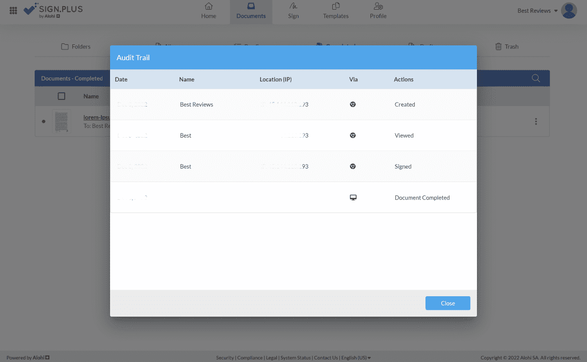 SIGN.PLUS audit trail